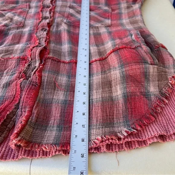 OLI & HALI plaid and waffle pink/rust color, size small, frayed seam Women’s M - Picture 5 of 10